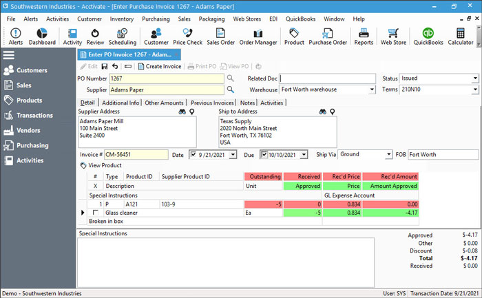 Vendor Return - Purchase Order Invoice