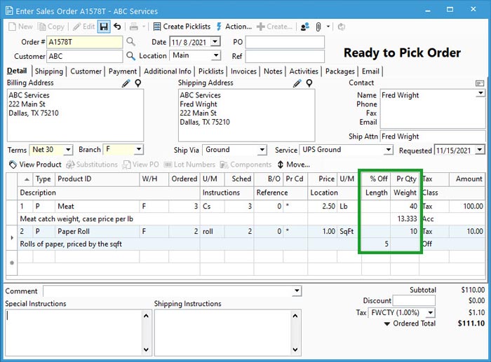 Sales Order Catch Weights Price and Quantity