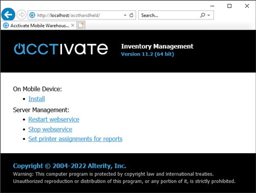 Acctivate Web Service Page