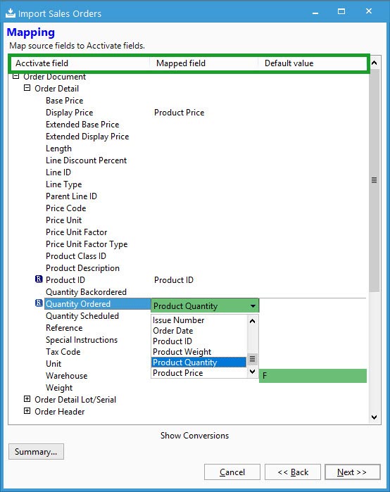 Map fields for importing