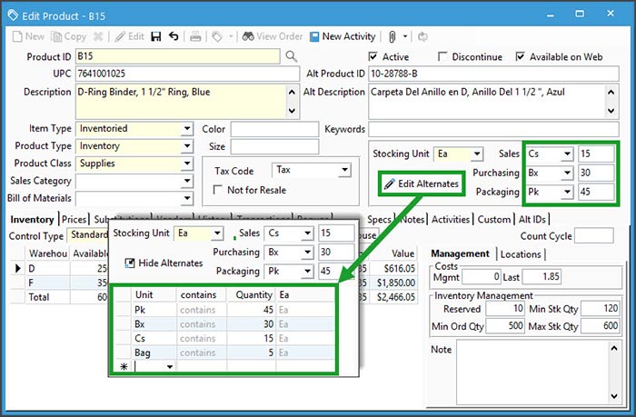 Assign Alternate Units of Measure