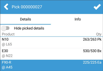 Mobile Pick List Details