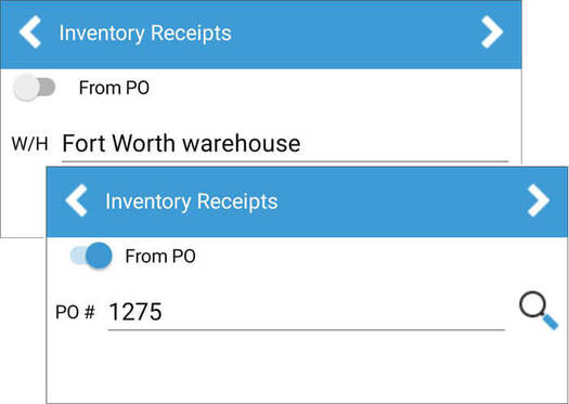 Mobile Receiving: From PO or into Warehouse