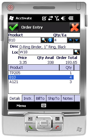 Order Entry on Acctivate Mobile