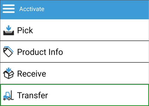 Mobile Transfers Selection on Main Menu