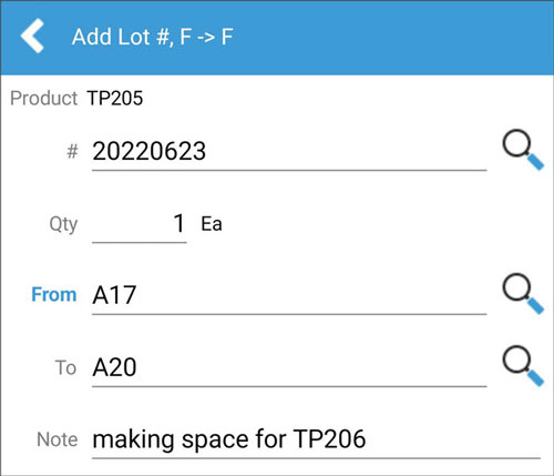 Mobile Transfers - Select Lot/Serial Detail