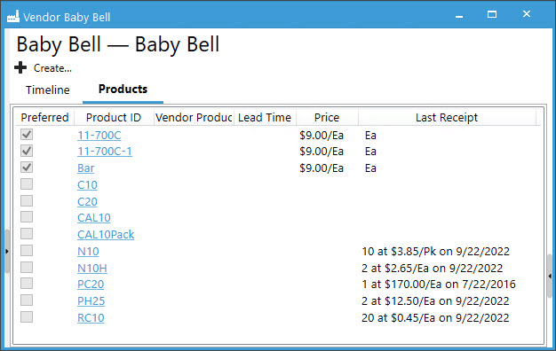 Vendors - Product Tab