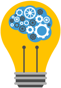 Graphic of lightbulb, brain and gears representing our areas of expertise