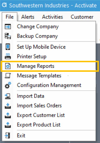 Manage Reports menu option in V12.1