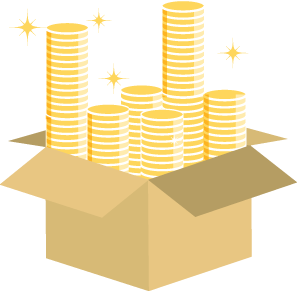 Graphic of a box full of money representing the impact on profitability with order management and fulfillment