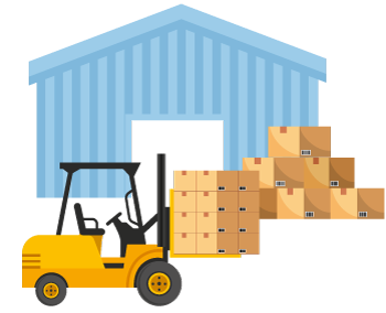 Illustration of warehouse and inventory to represent  what is order management software key features