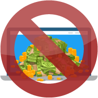 Graphic of a no symbol over a laptop with a lot of money to convey Acctivate for QuickBooks inventory management software as an alternative to a large, costly ERP system