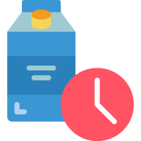 Graphic of milk carton and clock to represent Acctivate food distribution system with expire date management