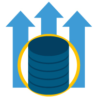 Graphic of data symbol with arrows pointing upwards to represent high volume performance gained for QuickBooks inventory management