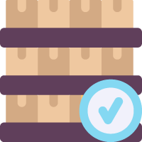Graphic of boxes with a checkmark representing strategic inventory replenishment available with Acctivate inventory control system