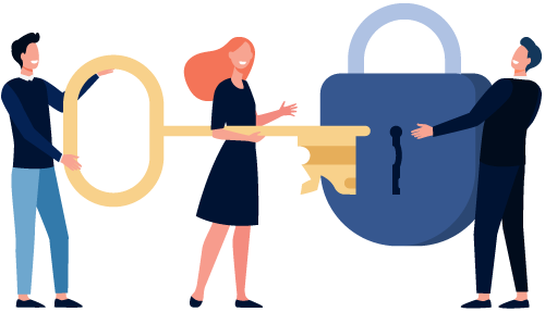 People with key unlocking lock to represent that small business manufacturing software can help manufacturers unlock success