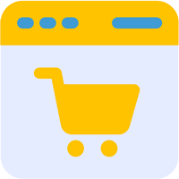 Graphic of shopping cart in a browser window represents online sales being simplified with ERP for cosmetics manufacturing