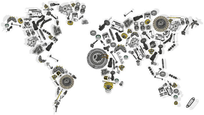 World illustrated with various auto parts to represent the auto parts supply chain
