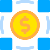 Beverage ERP software with costing by batch Graphic of coin surrounded by squares and curved lines representing costing by batch with beverage ERP software