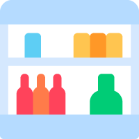 Beverage manufacturing software for beverage product availability Graphic of bottles in cabinet represents real-time visibility of items produced with beverage manufacturing software