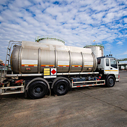 Tanker truck with chemicals is tracked to its destination with a chemical distribution system