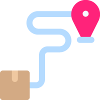 Graphic of shipping box with line to location represents a package being tracked with cosmetic formulation software