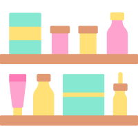 Graphic of cosmetics on shelves represents real-time visibility of cosmetic product availability with cosmetics supply chain management