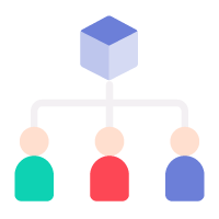 Graphic of different people for one item represents the management of multiple vendors with packaging manufacturing software