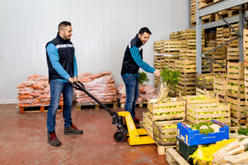 Workers in produce warehouse streamline management with fruit and vegetable ERP software for QuickBooks
