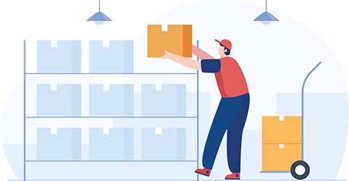 Graphic of warehouse worker putting box on shelf for Acctivate Inventory Management to answer What is a reorder point?
