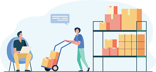 Graphic of workers managing packages to represent the accurate turnover rate with Acctivate Inventory Software for What is inventory turnover rate?