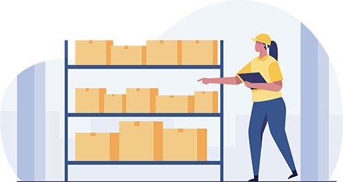 Graphic of worker counting inventory on shelves to represent What is SKU rationalization? Answered by Acctivate Inventory Management.