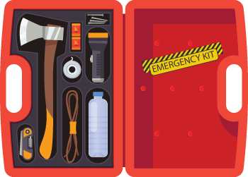 Graphic of emergency kit to represent "What is a BOM?" as answered by Acctivate Inventory Software with kitting.