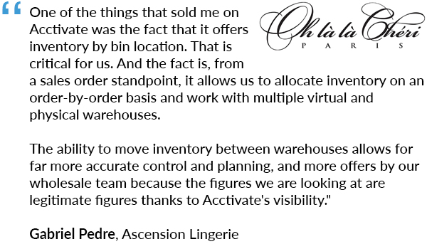 Quote from Acctivate Inventory Software user Ascension Lingerie to answer, "What is a stock transfer?".