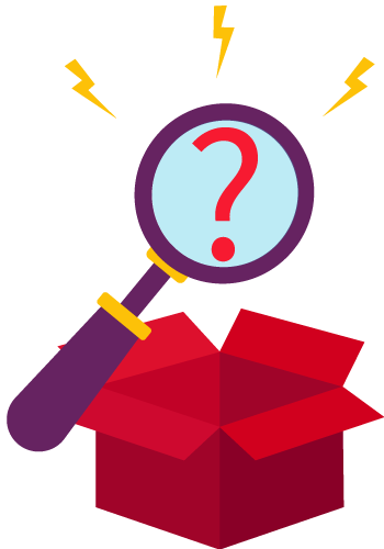 Box and magnifying glass with question mark representing inventory discrepancies that real-time inventory management can eliminate