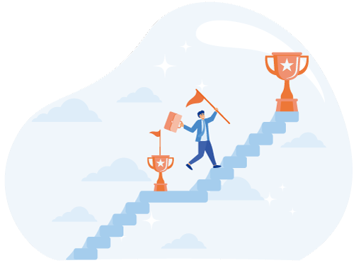 Person running up stairs toward a trophy representing what is forecasting analysis and how to break it into steps for simplifying and success
