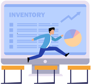 Businessperson jumping over hurdles with a computer screen in the background with inventory software representing what is landed cost and how inventory software helps you overcome the hurdles