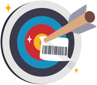 Target with a bullseye arrow going through a barcode to represent handheld inventory tracking objective of accuracy