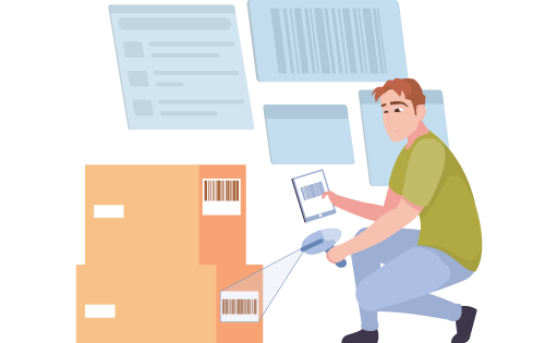 Person scanning barcode on a box representing, "How do I start barcoding my inventory?"