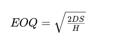 The formula to figure out Economic Order Quantity (EOQ).