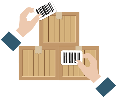 Hands applying barcode labels to boxes representing how a barcode inventory system software works with barcode generation