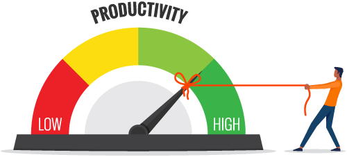 Person pulling needle on meter toward the green section which represents high productivity as one of the benefits of inventory software