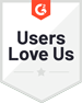The Users Love Us badge earned after collecting 20 reviews with an average rating of 4.0 stars awarded by G2