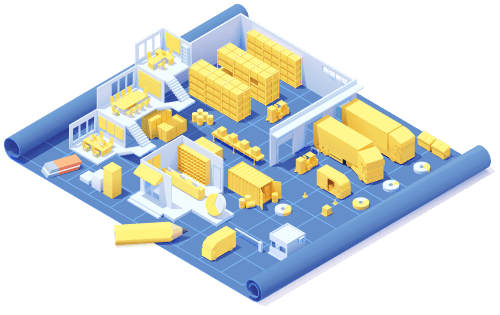 Warehouse layout on a blueprint representing how to organize warehouse space effectively