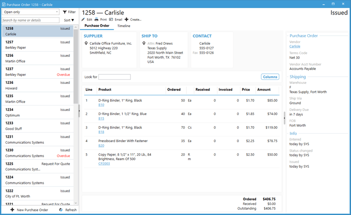 Acctivate Purchase Order List