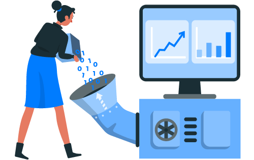 Person put data into a computer to process it representing consistent data for inventory management success