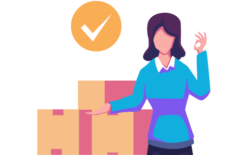 Person giving "okay" symbol with hand with boxes and checkmark in the background to represent ensuring accuracy of orders o keep customers happy and maintain efficient business operations