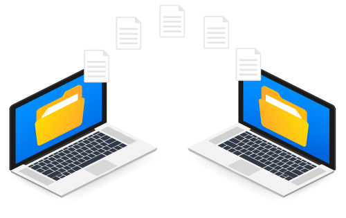 Two computers exchanging documents representing faster order fulfillment for EDI transactions