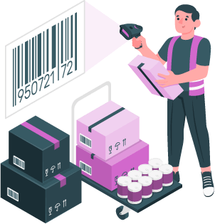 Person scanning oversized barcode with package in hand and more packages near to represent reducing fulfillment errors by implementing inventory software with barcoding