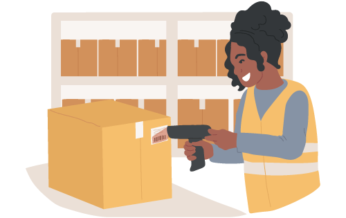 A smiling person using a barcode scanner in a warehouse to represent the benefits of mobile inventory management